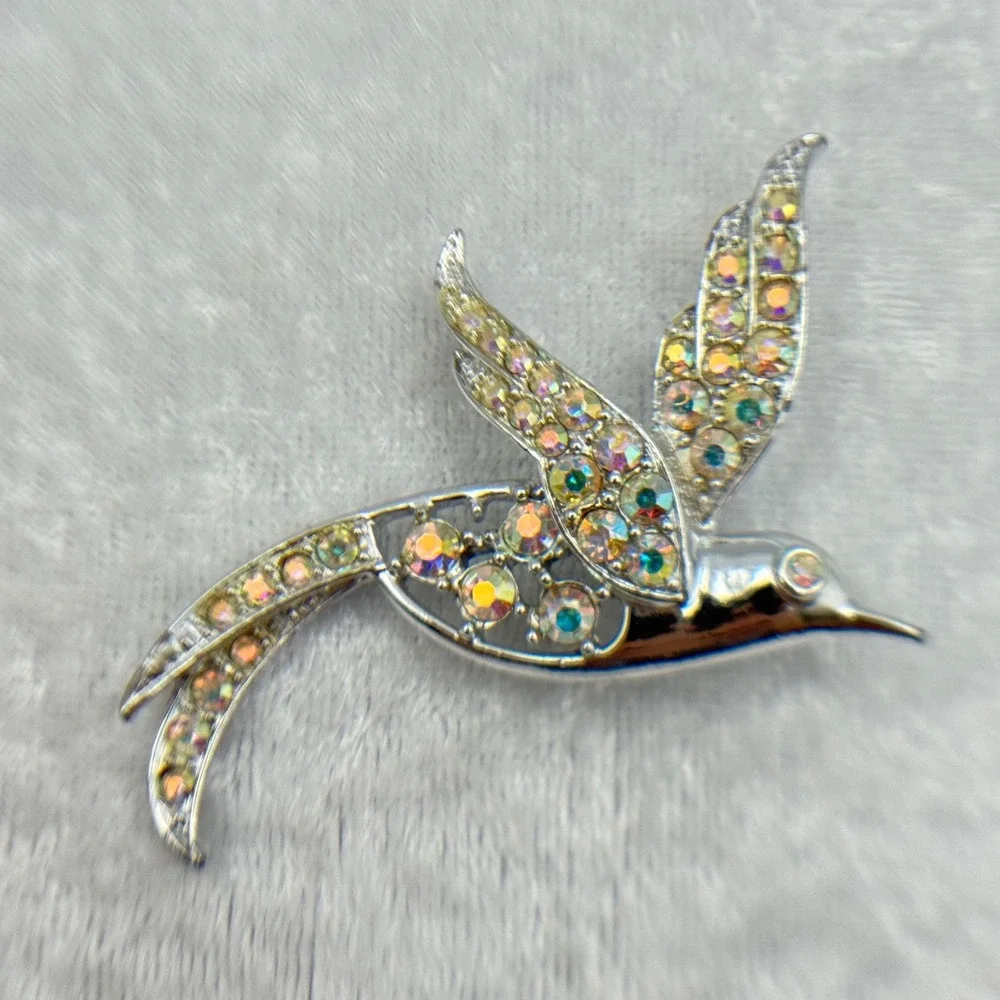 Vintage‎ Sarah Coventry Bird of Paradise Brooch Aurora Borealis Rhinestone Pin